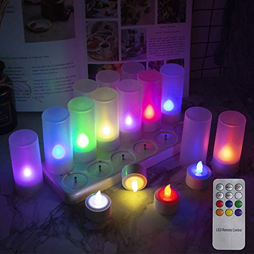 EuroFone LED Rechargeable Candle Flameless Tealight Multicolor with Remote Control (12pcs)