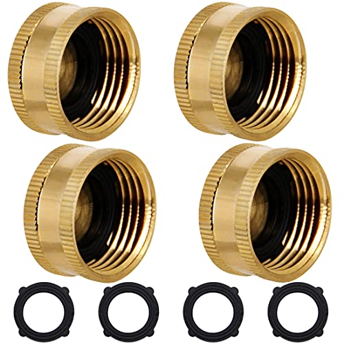 Lifynste 34 Brass Garden Hose Cap with Washers 4 Pack