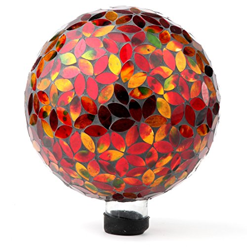 Lilys Home Holographic Mosaic Flower Petal Glass Gazing Ball Red and Gold 10-Inch