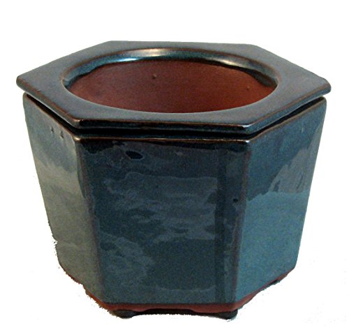Self Watering Glazed Ceramic Pot - Dark Moss Green - 6 38&quot X 5 12&quot