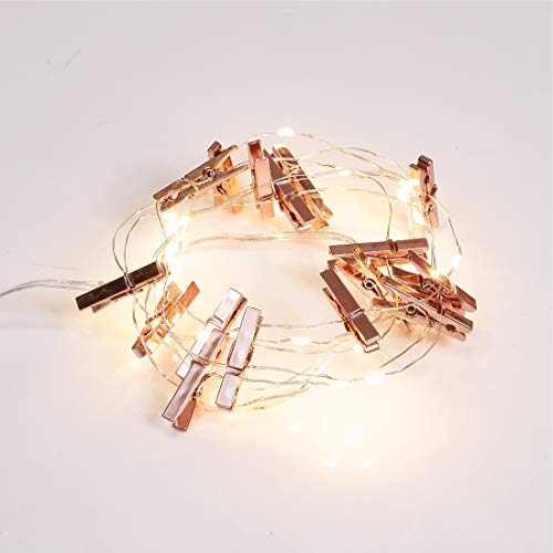 LINGTH 20 LED Photo Hanging Clips Strip Light Clip Photo Holders Battery Powered Home Party Decoration Rose Gold Plated