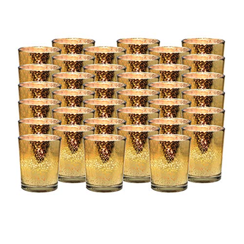 Royal Imports Gold Mercury Glass Votive Candle Holder Table Centerpiece Tealight Decoration for Elegant Dinner Party Wedding Holiday Set of 36 Unfilled