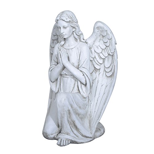 Outsunny 22&quot Kneeling Angel Praying Outdoor Decorative Garden Statue - Antique White