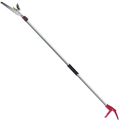 Mesoga 7613 Foot 2 Sections Extendable Tree Trimmers with 4 Nodes Adjustment Cut and Hold Pruners Long Reach Pole Saw Pruning Shears Telescopic Fruit Picker Branch Clippers Garden Bypass Loppers