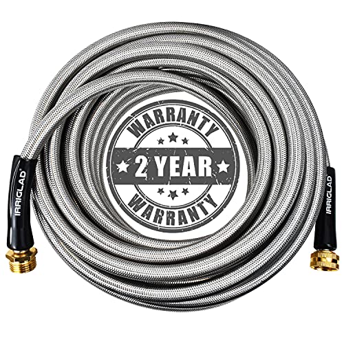 IRRIGLAD Garden Hose 304 Stainless Steel Metal Braided Hose Lightweight KinkFree Tough Flexible Water Hose Rust Proof Puncture Portable Universal Aircraft Grade Aluminum Alloy Connector 50FT