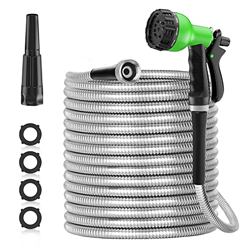 SPECILITE 75ft 304 Stainless Steel Metal Garden Hose Heavy Duty Water Hoses with 2 Nozzles for Yard Outdoor  Flexible Never Kink  Tangle Puncture Resistant